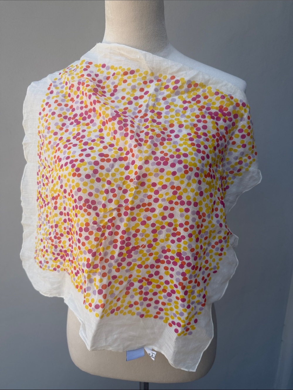 Pink Yellow Dot Print Small Square Scarf Handkerchief White Cotton Vintage Y2K